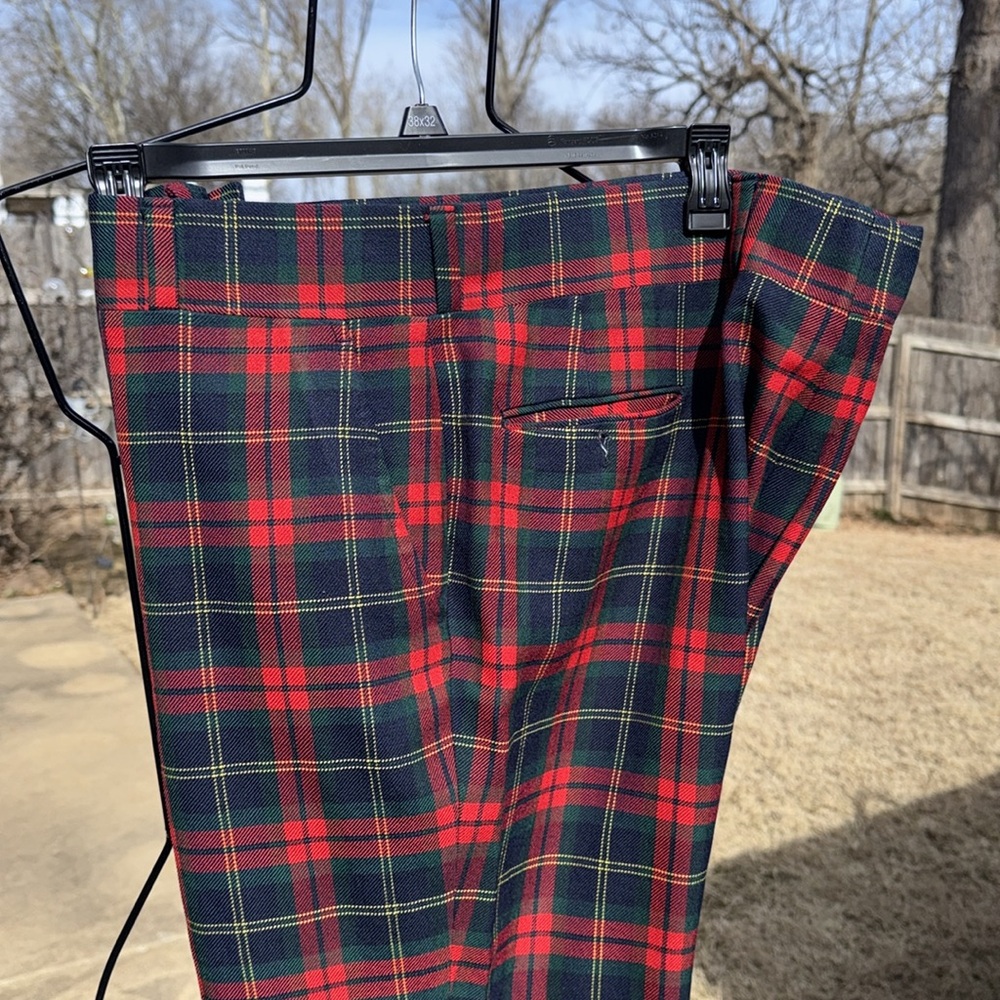 Vintage Red Navy Green Plaid Wool Cuffed Pants Asher USA 44 waist 44x35